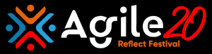 Co branding dominant Agile20Reflect Festival horizontal logo on black background