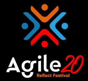 Co branding dominant Agile20Reflect Festival square logo on black background